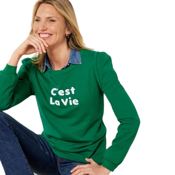 Talbots Tops - Talbots Green Boxy Polo Sweatshirt Raised Letters C'est La Vie Casual Chic XLP